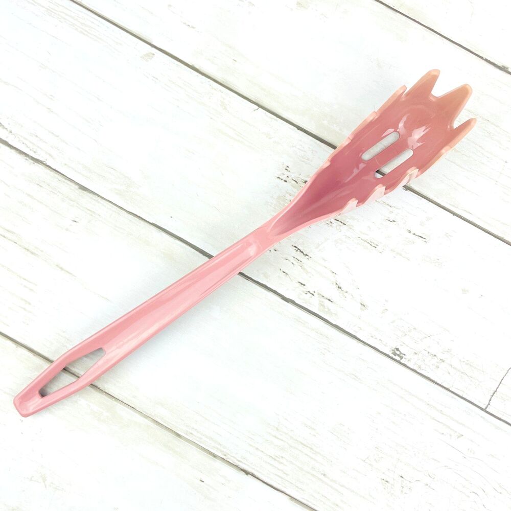 Vintage King Kraft Spaghetti Pasta Fork Slotted Spoon Pink EUC